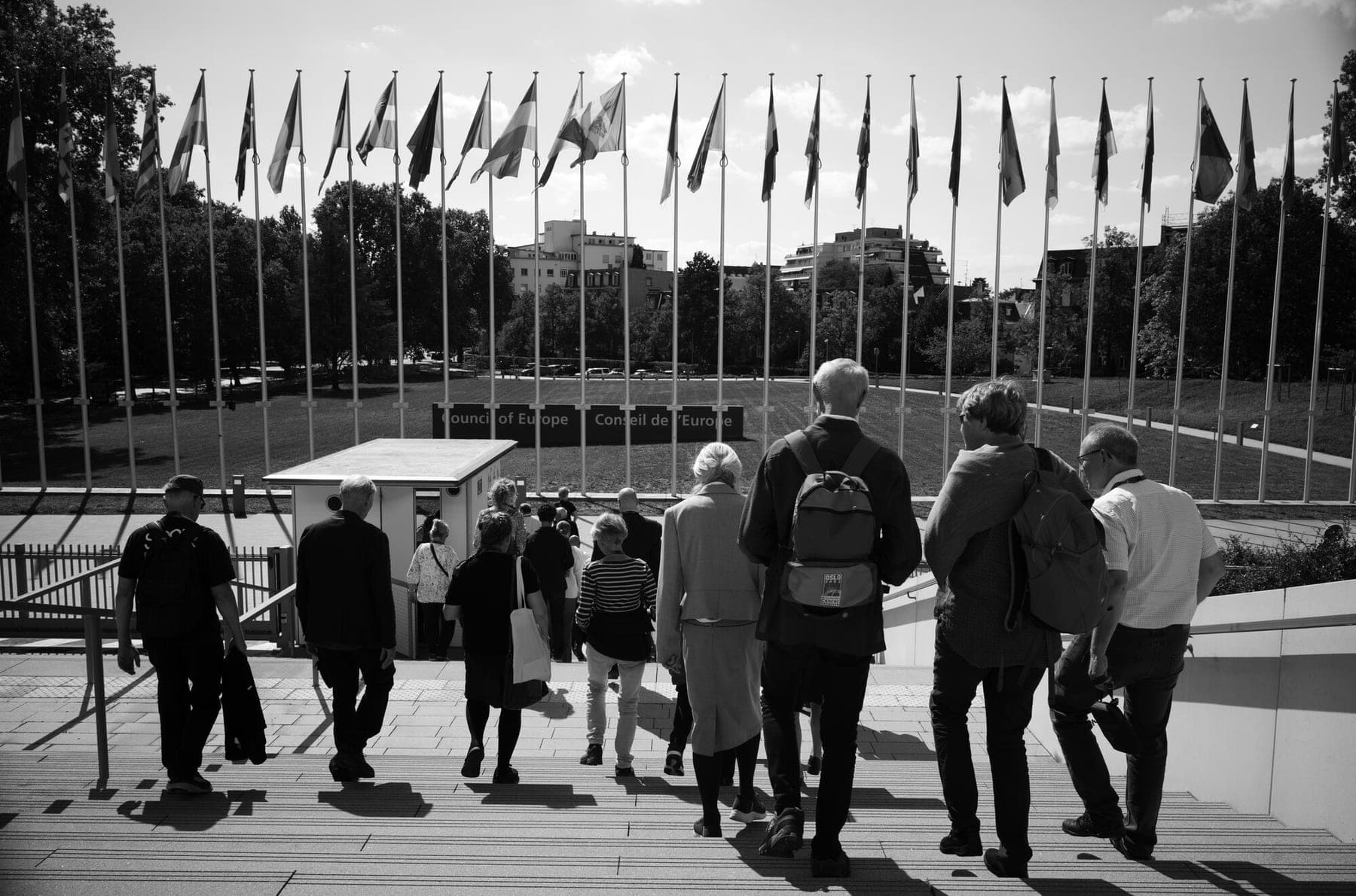 Reisefølget i Europarådets flaggallé fredag formiddag