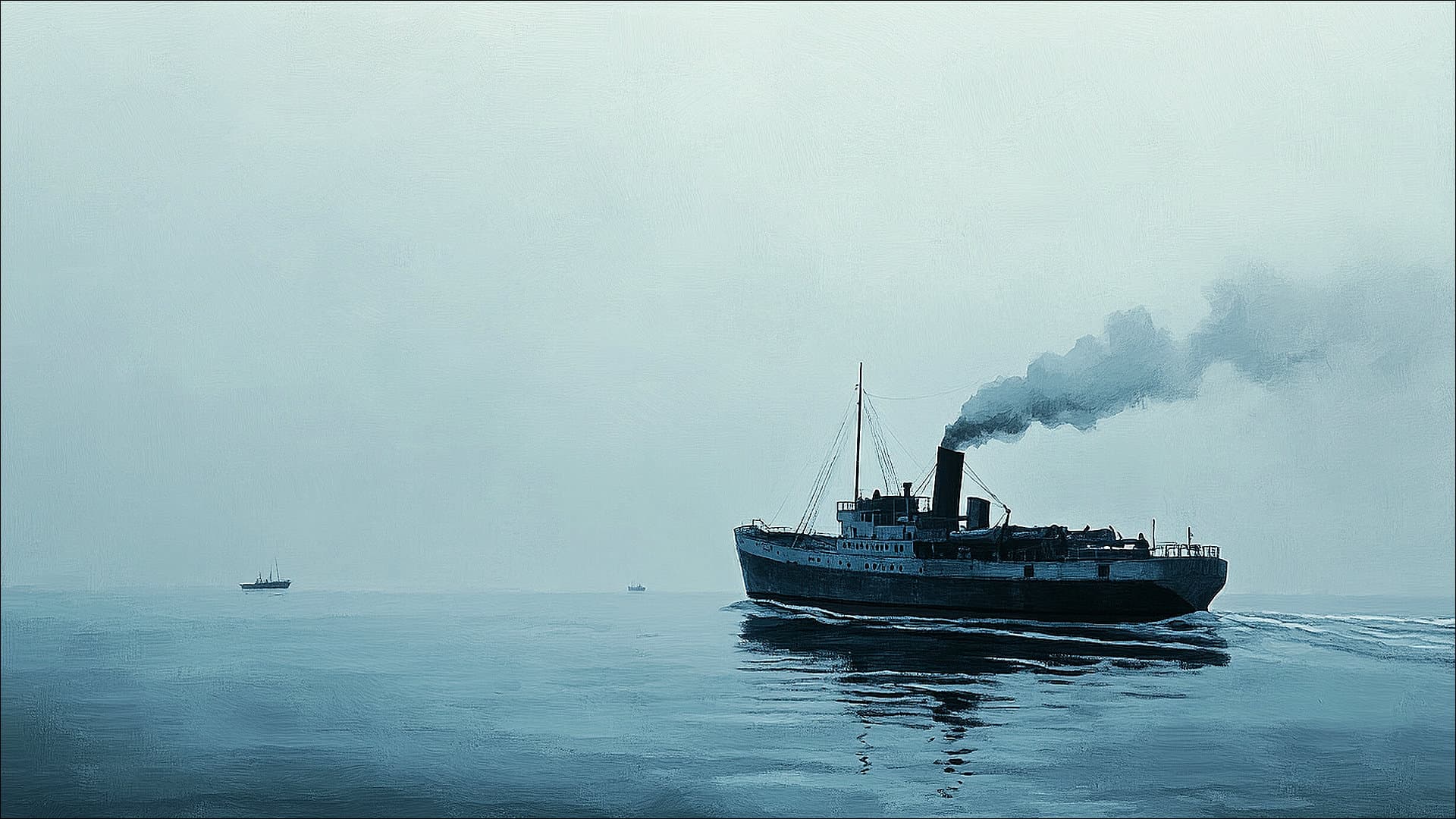 Et norsk fraktskip alene på Atlanteren — bak hvert tall står et skip, et mannskap, en konvoi. Illustrasjon. Et norsk fraktskip i Atlanteren
